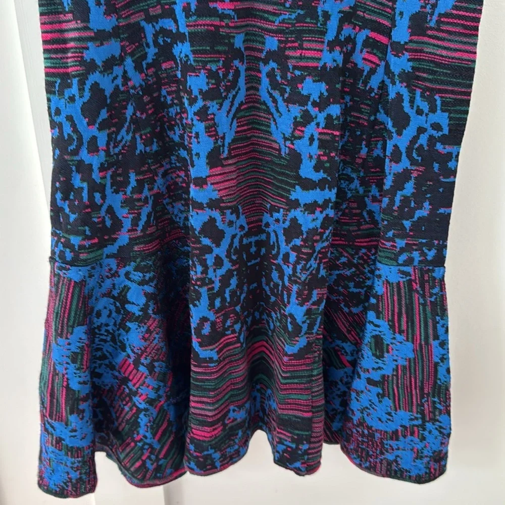 Missoni Blue and Black Patterned Short-Sleeve Fit-and-Flare Dress size 46 - Picture 8 of 12